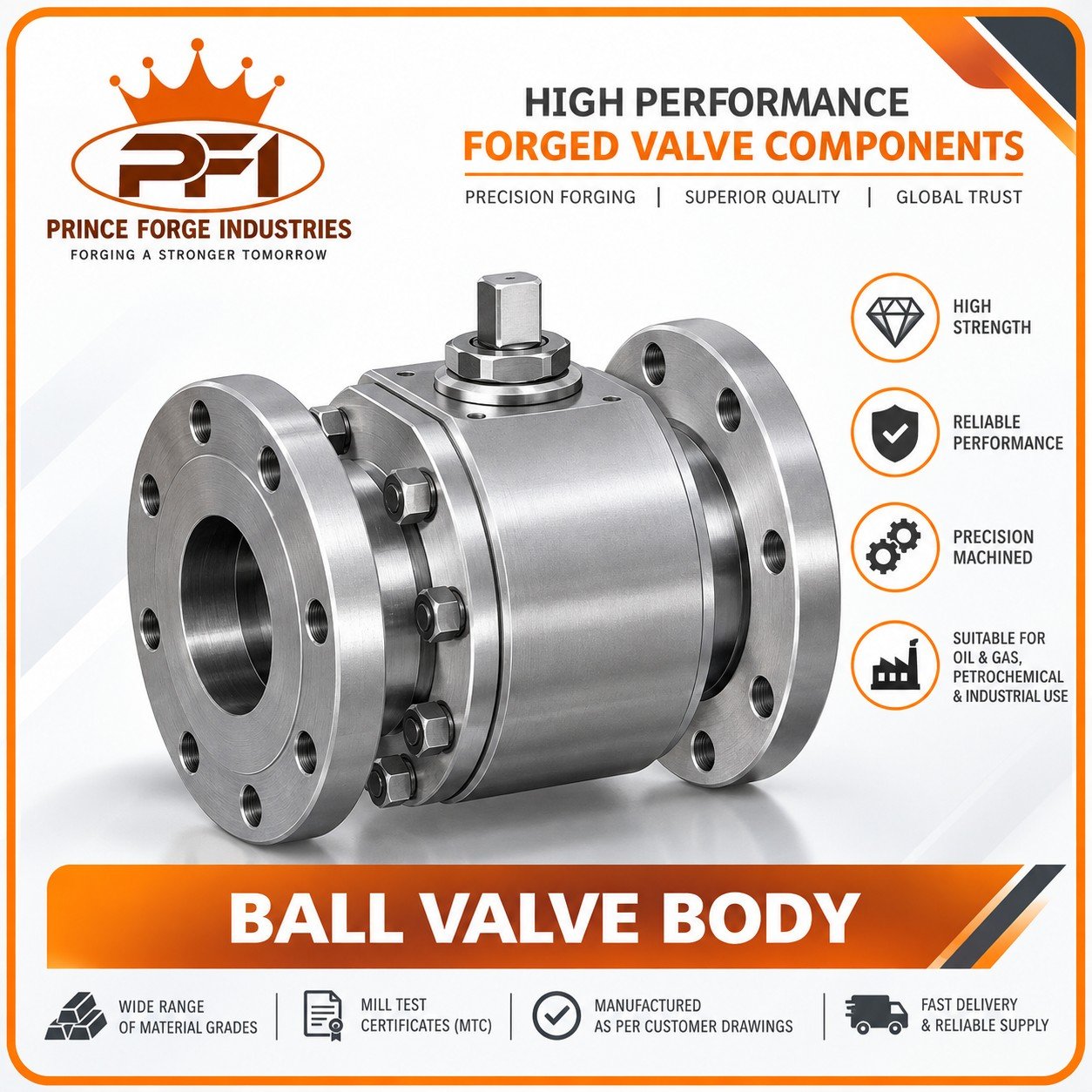 Forged ball valve bodies from Prince Forge Industries catalogue